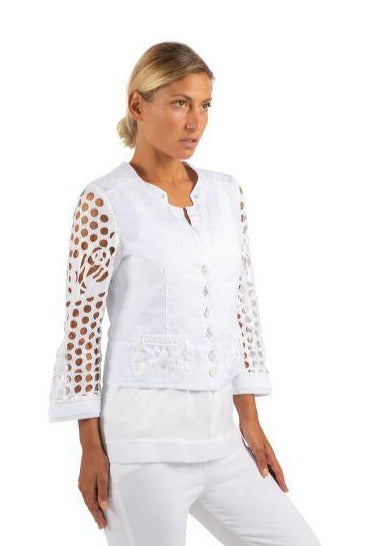 Shirt Style Linen Jacket with Laser Cut Details