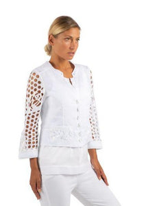 Elisa Cavaletti Shirt Style Linen Jacket with Laser Cut Details