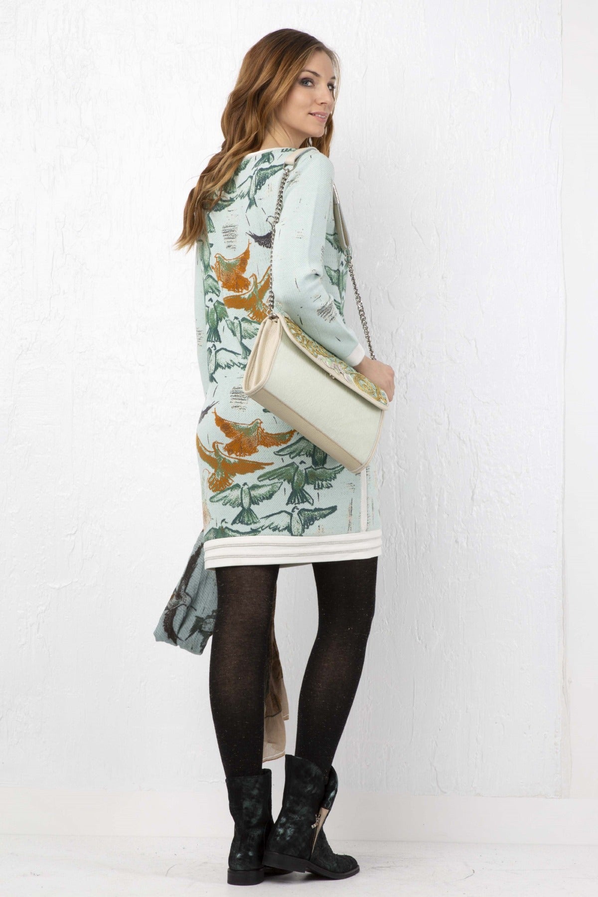 Bird Print Soft Knitted Shift Dress - Lucindas on-line