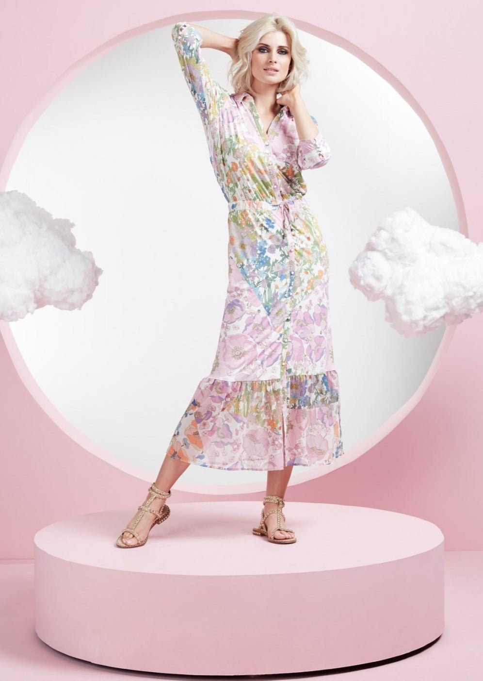 Pastel Floral Print Dress with Deep Frill S210 - Lucindas on-line