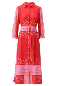 Coral & Pink Printed Midi Shirt Dress with Belt S706