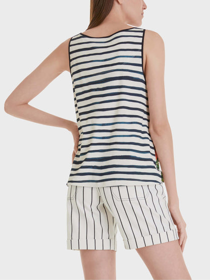 Ribbed Sleeveless Top with Mix Print
