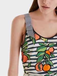 Ribbed Sleeveless Top with Mix Print