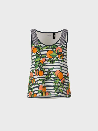 Ribbed Sleeveless Top with Mix Print