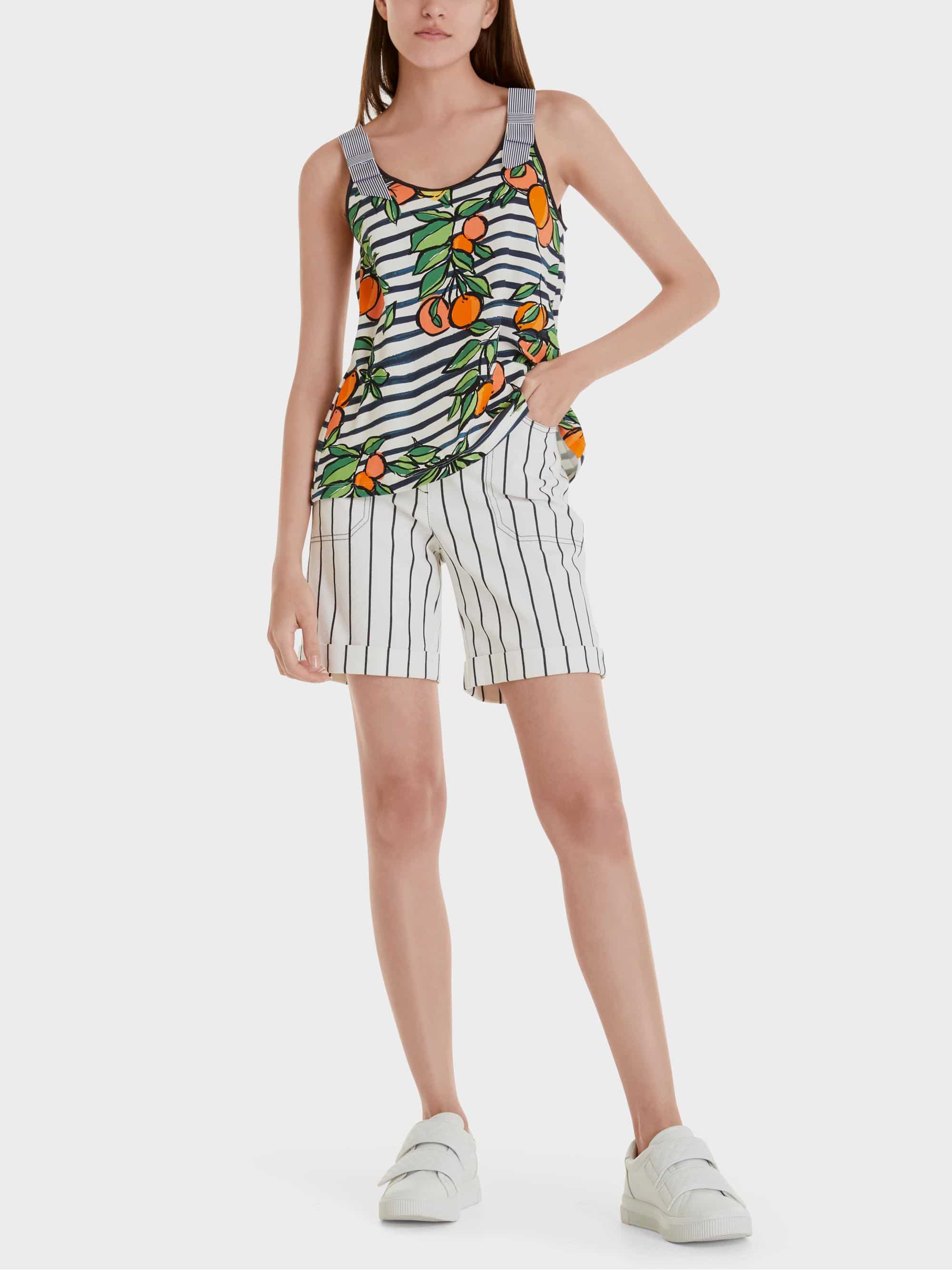 Ribbed Sleeveless Top with Mix Print