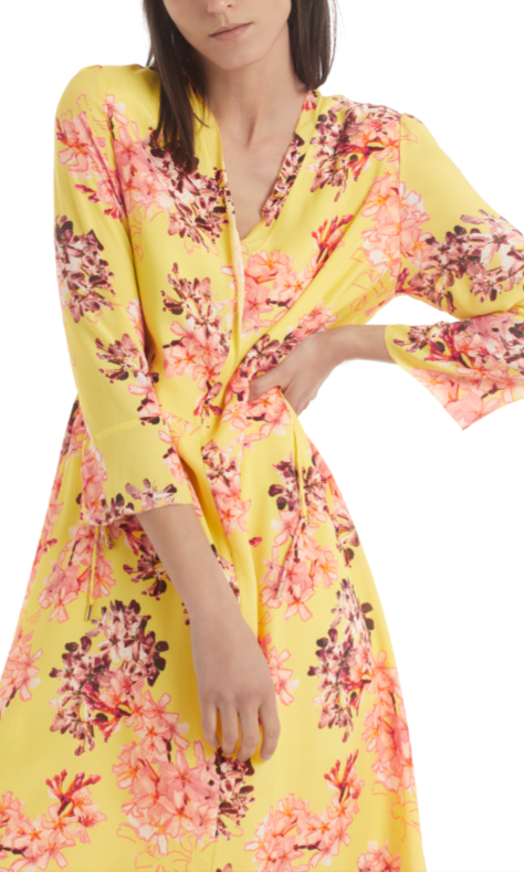 Floral Yellow Silk Dress