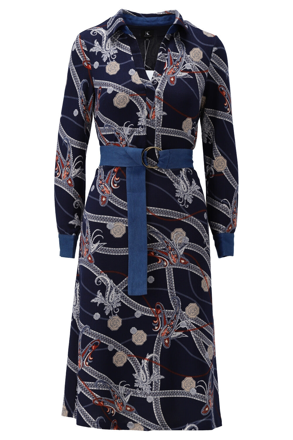Navy Chain Fine Knit Midi Dress with Belt - Lucindas on-line