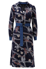 Load image into Gallery viewer, Navy Chain Fine Knit Midi Dress with Belt - Lucindas on-line

