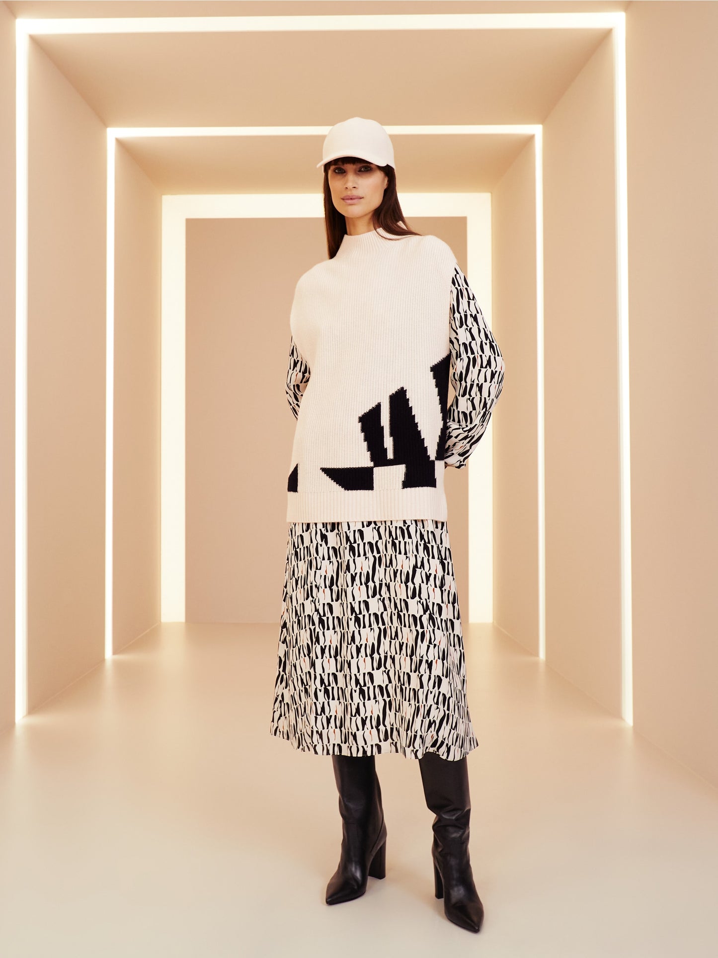 Silk Geometric Print Midi Dress