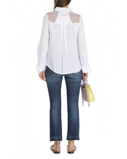 White Shirt with Flower & Mesh Details with Chiffon Back
