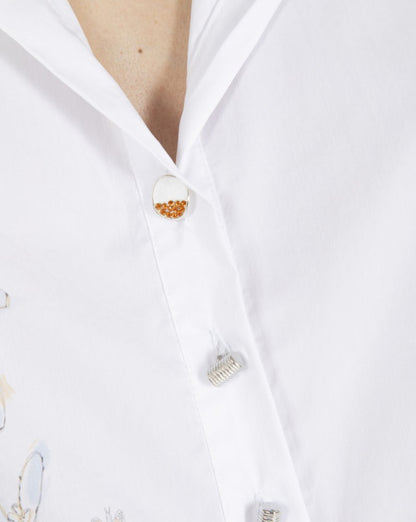 White Shirt with Flower & Mesh Details with Chiffon Back