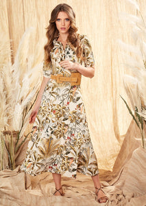 Jungle Flower Print Maxi Dress with Belt W332