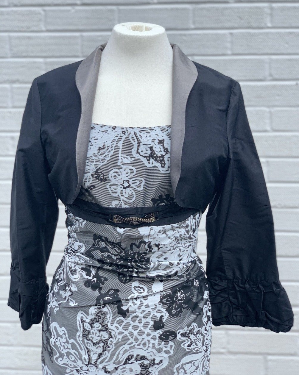 Linea Raffaeli Grey Pure Silk Dress with Black Bolero - 7868 - Lucindas on-line
