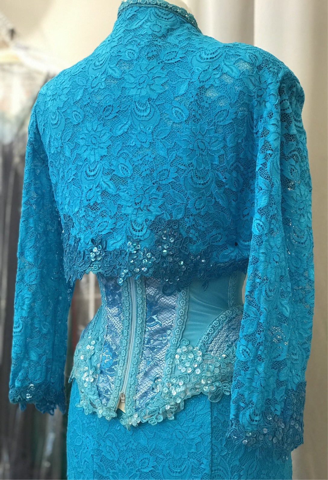 Turquoise vintage lace bolero jacket - Lucindas on-line