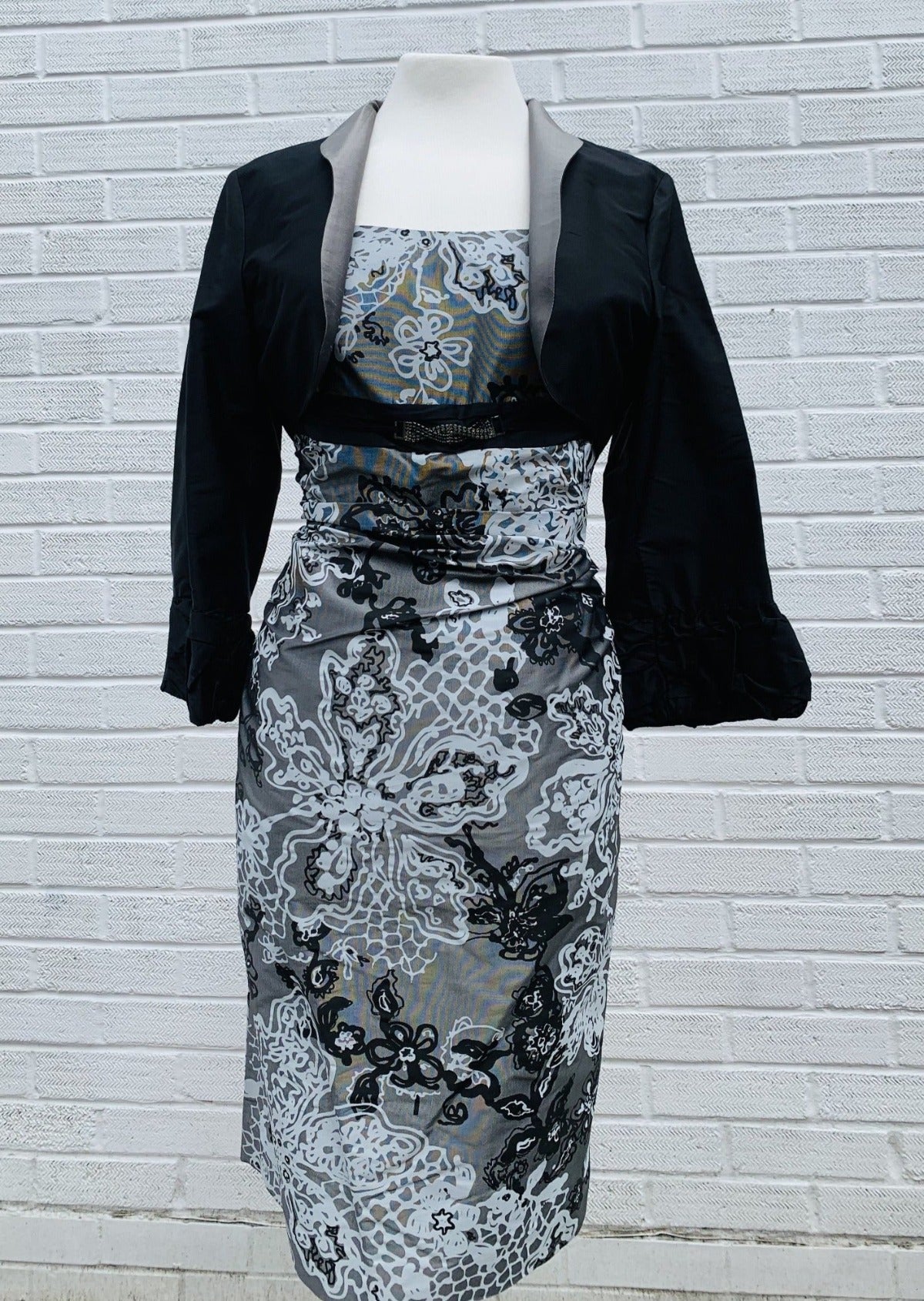 Linea Raffaeli Grey Pure Silk Dress with Black Bolero - 7868 - Lucindas on-line