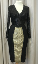 Load image into Gallery viewer, Curve gold sequin black midi pencil skirt - Lucindas on-line
