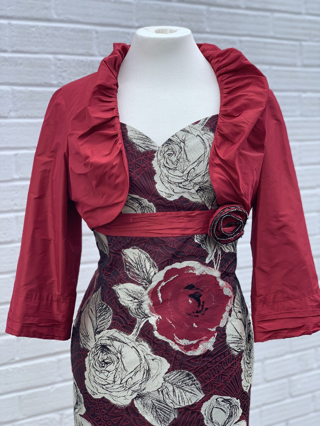 Linea Raffaeli burgundy silk dress with red bolero - 101-582