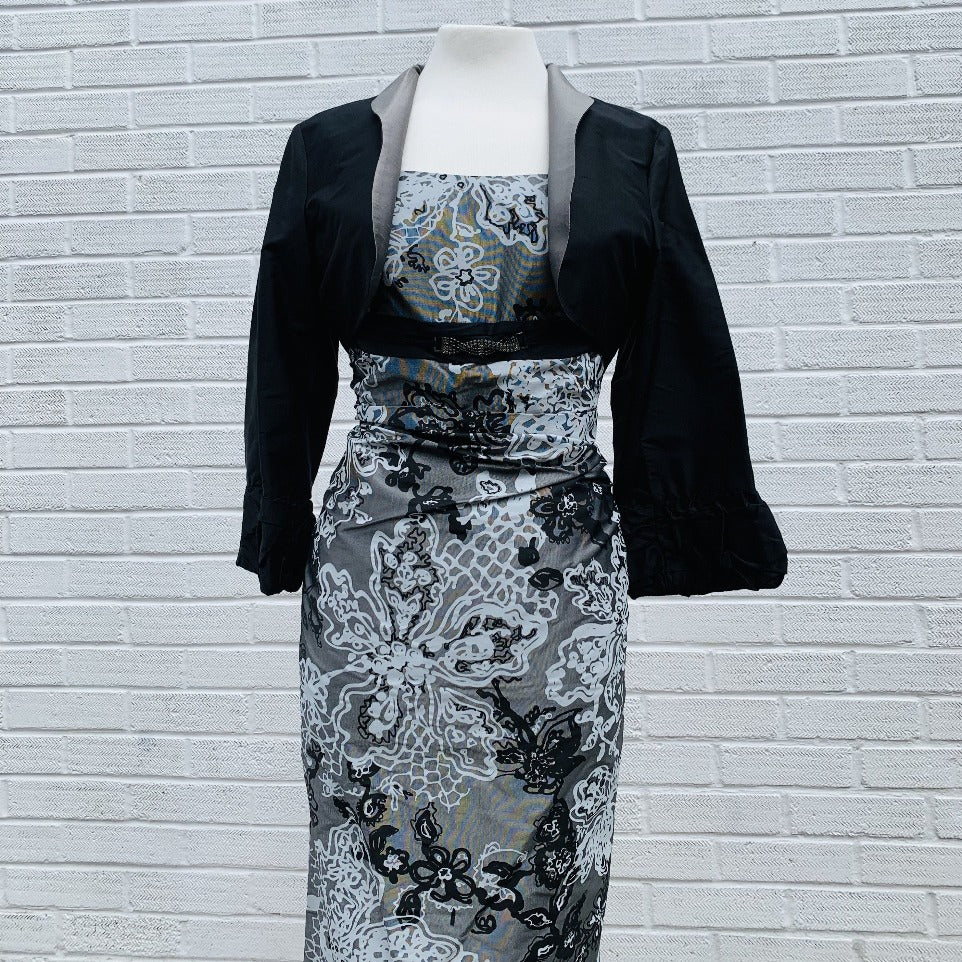 Linea Raffaeli Grey Pure Silk Dress with Black Bolero - 7868 - Lucindas on-line