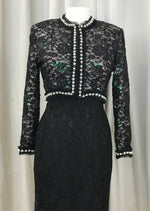 Load image into Gallery viewer, Vintage black lace bolero jacket with pink sequins underlay - Lucindas on-line
