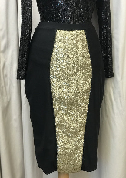 Curve gold sequin black midi pencil skirt - Lucindas on-line