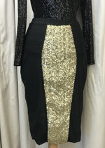 Load image into Gallery viewer, Curve gold sequin black midi pencil skirt - Lucindas on-line
