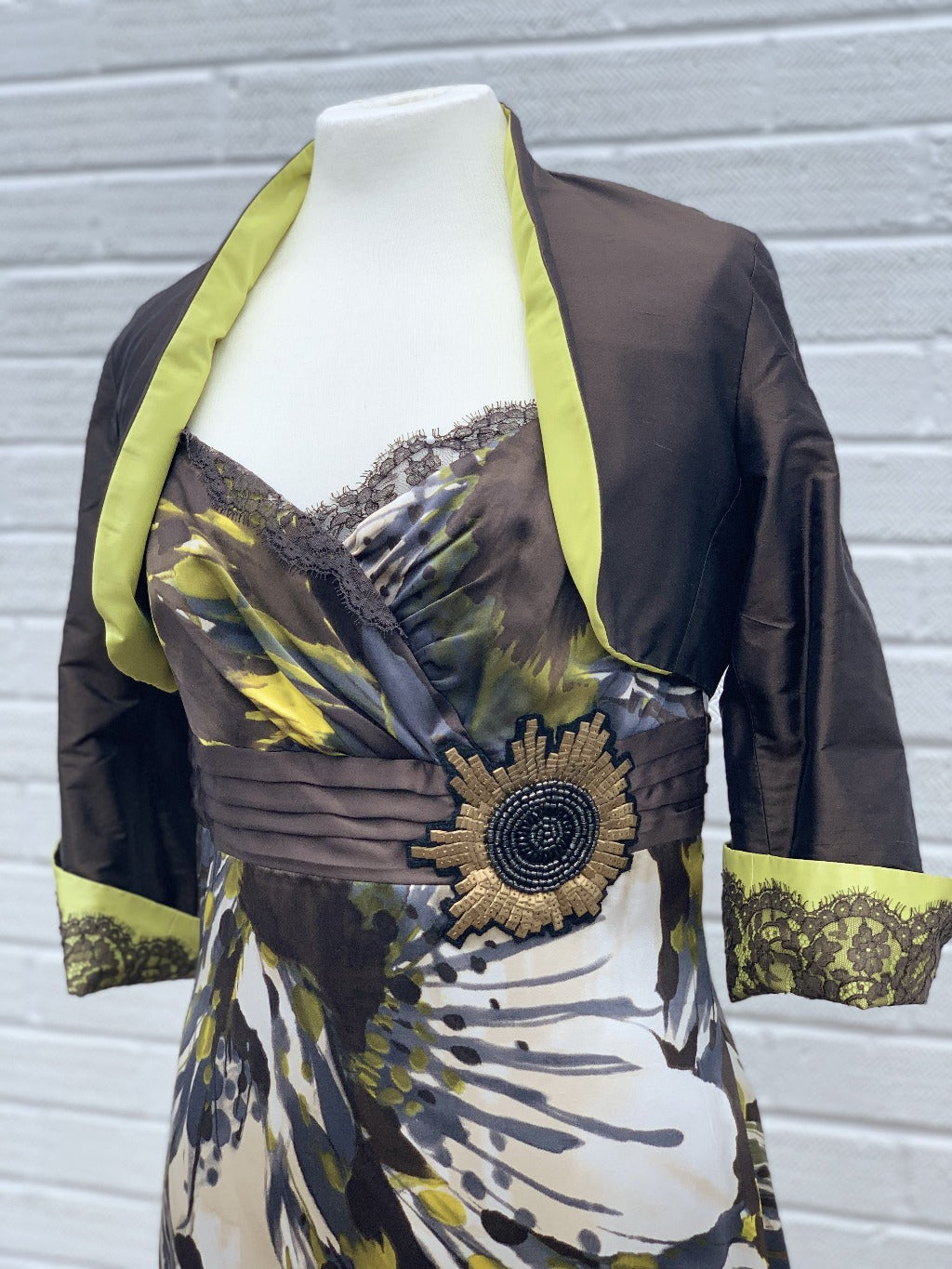 Linea Raffaeli Yellow Floral Pure Silk Dress with Bolero - 101-631 - Lucindas on-line