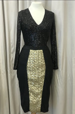 Load image into Gallery viewer, Curve gold sequin black midi pencil skirt - Lucindas on-line
