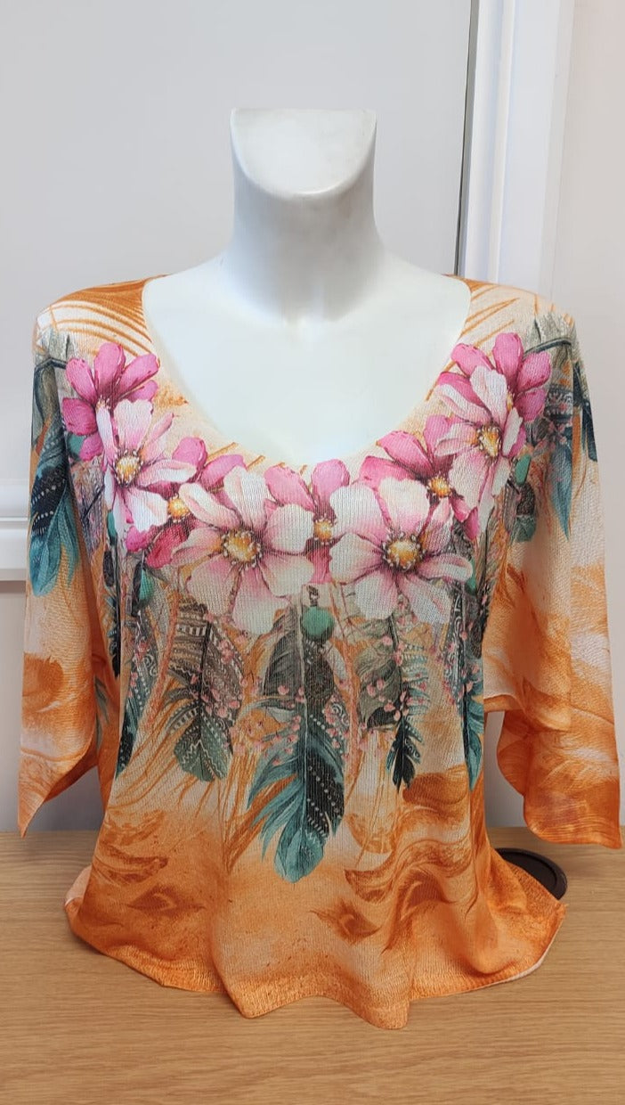 Feather Printed Tunic Top