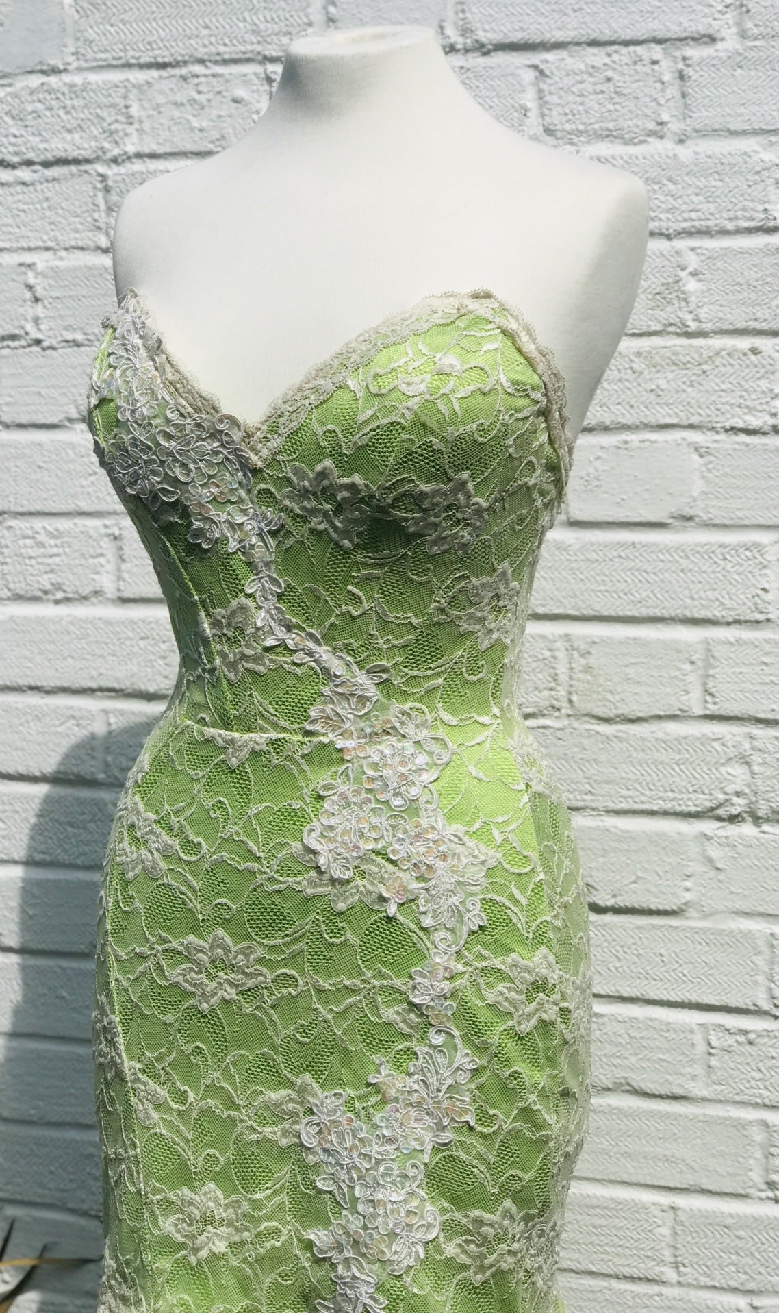 Lime green lace dress with fish tail - Lucindas on-line