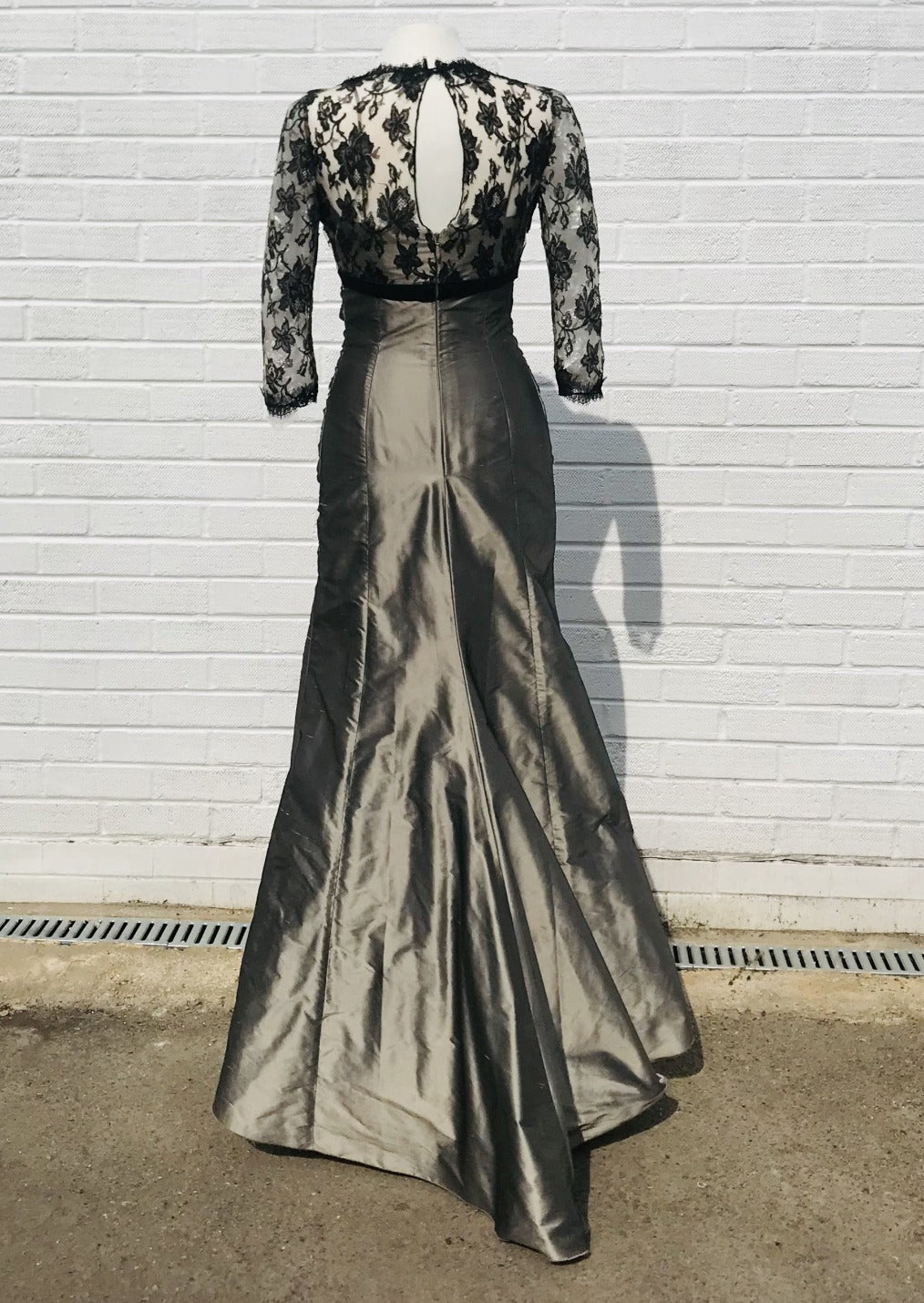 black and grey lace dress Elegant black and silver lace wedding dress with long fitted sleeves