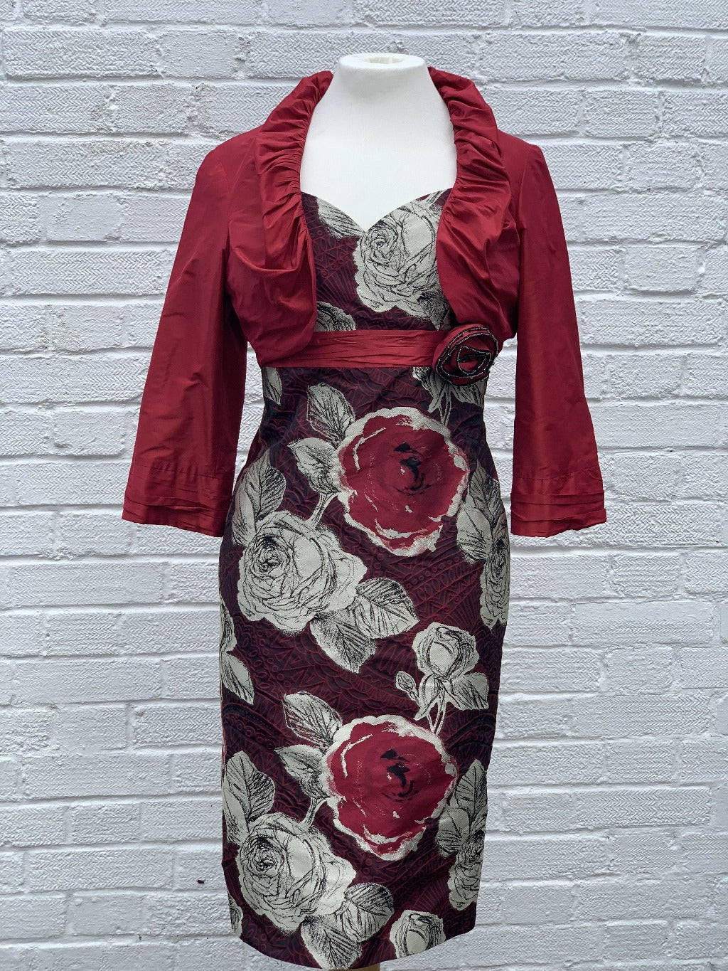 Linea Raffaeli burgundy silk dress with red bolero - 101-582