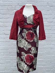 Linea Raffaeli burgundy silk dress with red bolero - 101-582