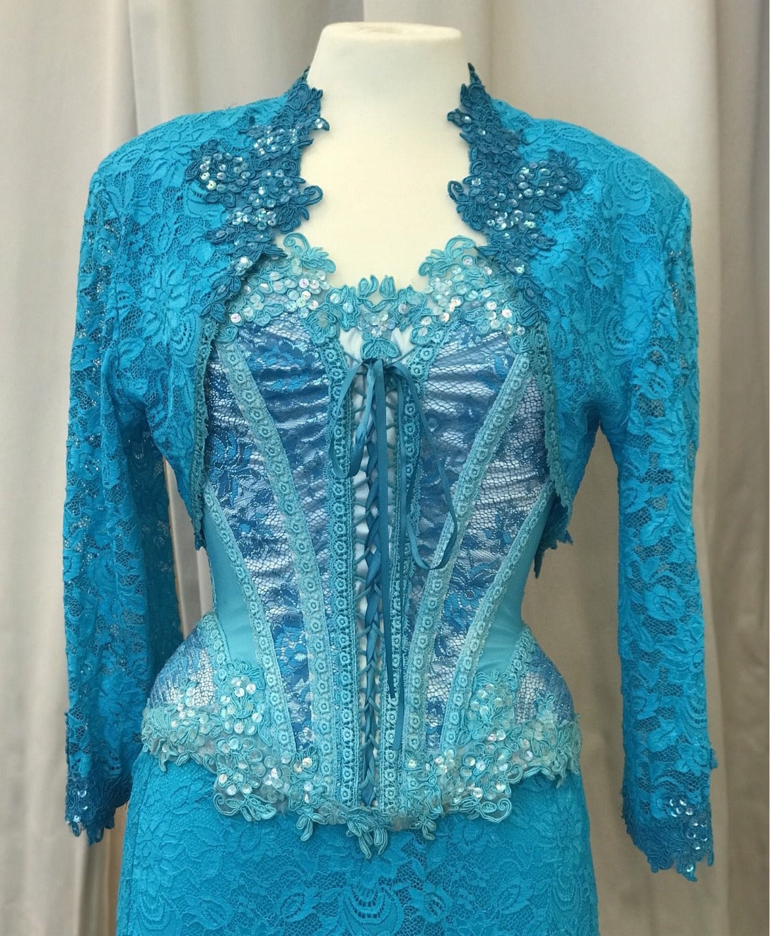 Turquoise vintage lace bolero jacket - Lucindas on-line
