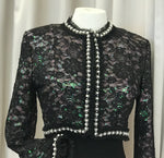 Load image into Gallery viewer, Vintage black lace bolero jacket with pink sequins underlay - Lucindas on-line
