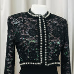 Load image into Gallery viewer, Vintage black lace bolero jacket with pink sequins underlay - Lucindas on-line
