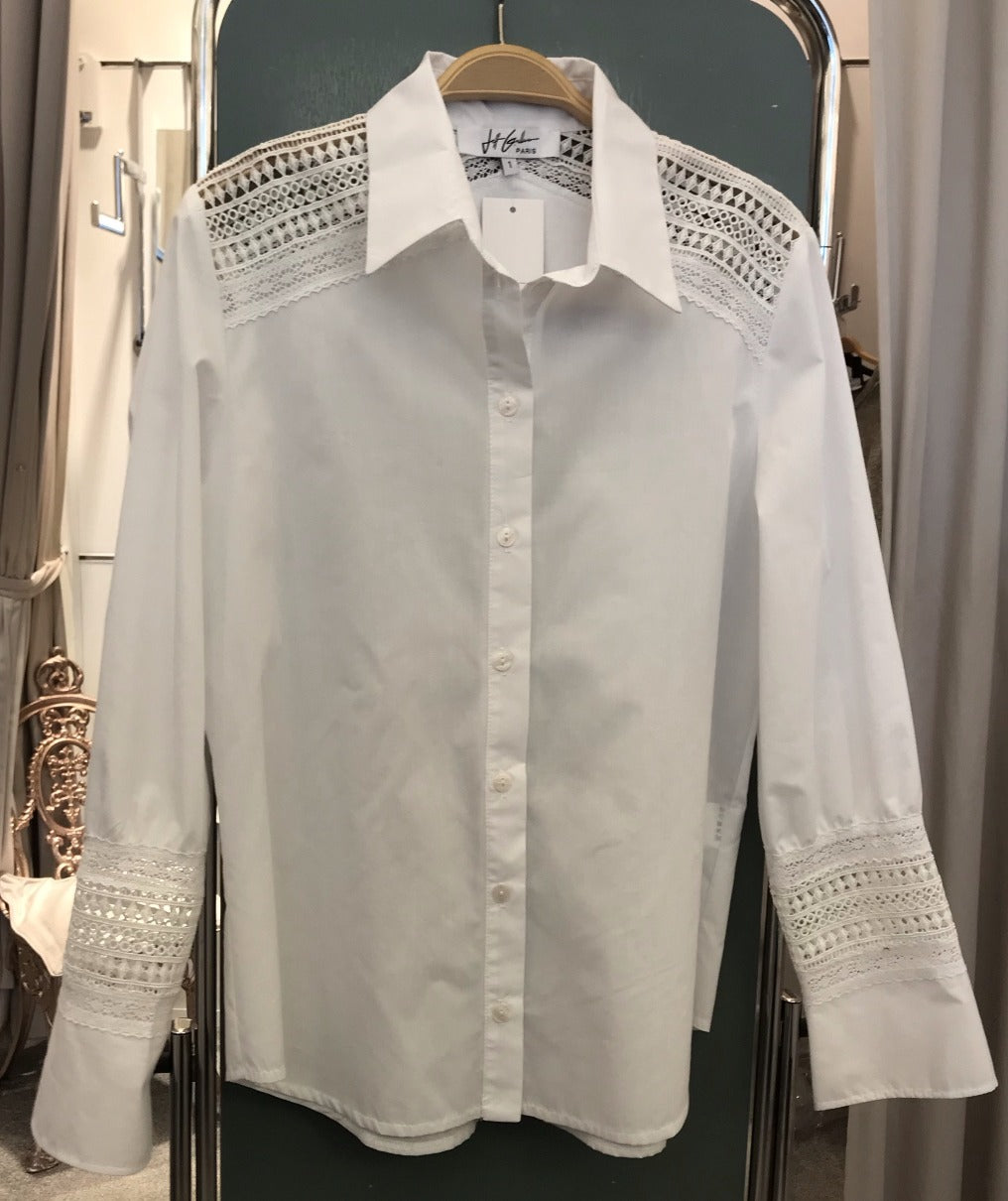White cotton shirt with broderie anglaise details