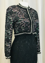 Load image into Gallery viewer, Vintage black lace bolero jacket with pink sequins underlay - Lucindas on-line
