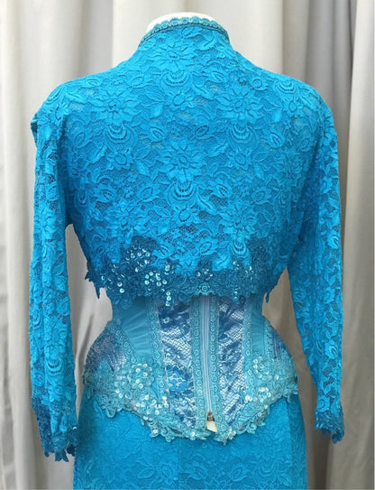 Turquoise vintage lace bolero jacket - Lucindas on-line