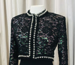 Load image into Gallery viewer, Vintage black lace bolero jacket with pink sequins underlay - Lucindas on-line
