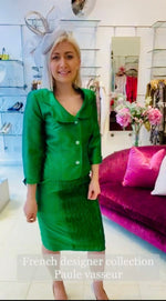 Load image into Gallery viewer, Paule Vasseur Emerald Silk Dress
