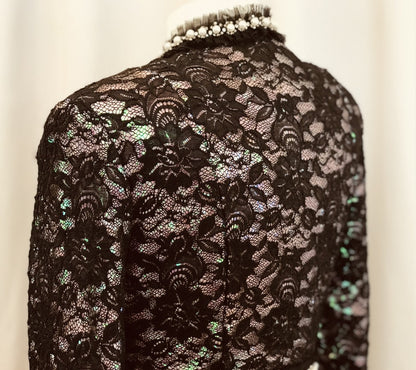 Vintage black lace bolero jacket with pink sequins underlay - Lucindas on-line