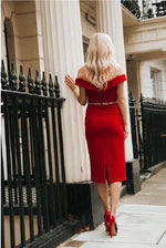 Load image into Gallery viewer, Pia Michi Coral Red Bardot Dress 1817
