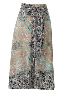 Oriental Floral Midi Skirt with Animal Print W349